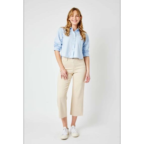 Judy Blue High Rise Slim Wide Leg Tan Jean Denim Size 13/31 Stretchy - Picture 1 of 6